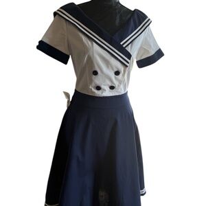 CHICstar Nautical Sailor Pin Up Swing Dress Rockabilly Navy White Small NWT
